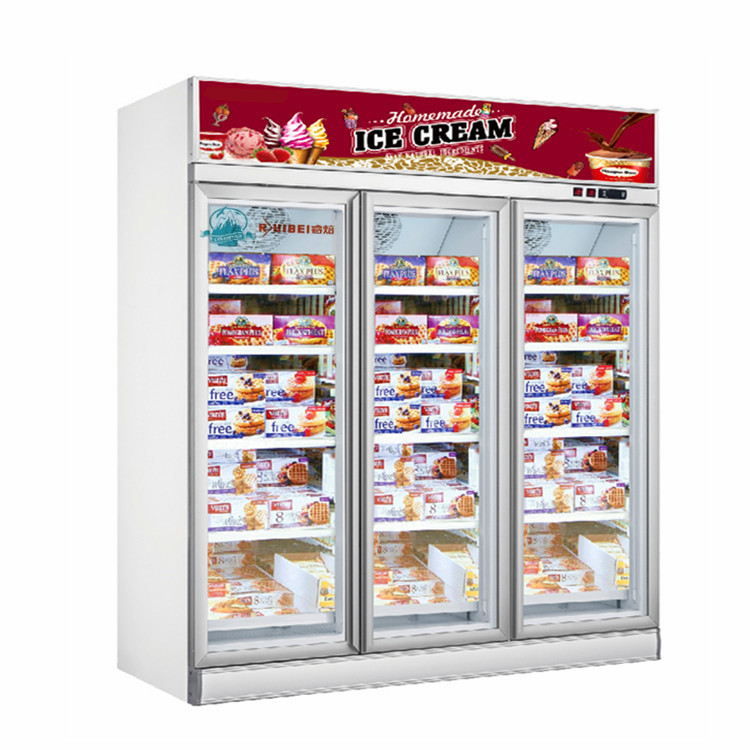 슈퍼마켓 3 문은 냉동기 -22C 똑바로 선 유리문부착냉동고 쇼아카세를 드러냅니다